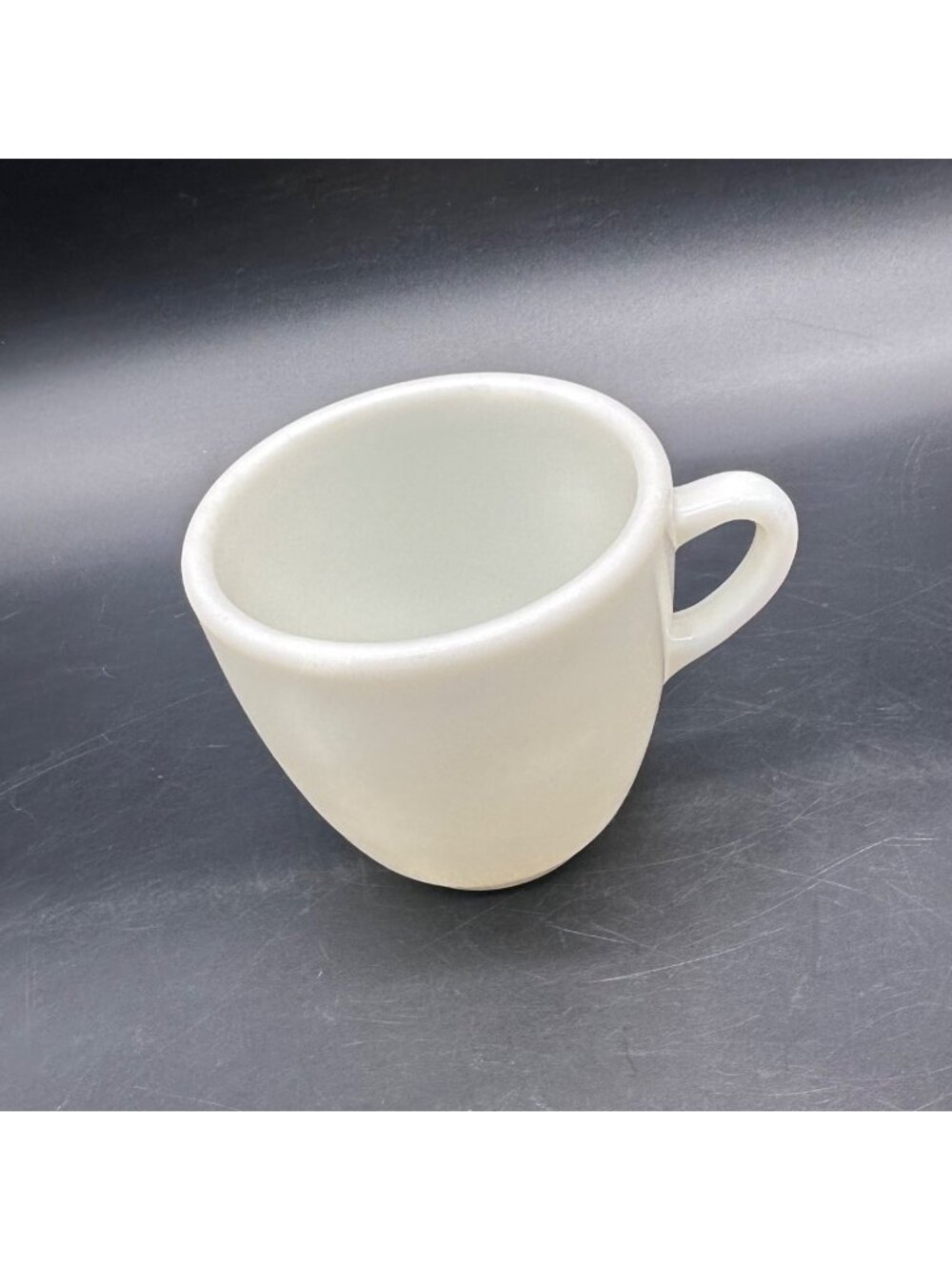 Vintage Corning Glass Mug Little Joe Gaffer USA White Milk Glass UV Glow Retro